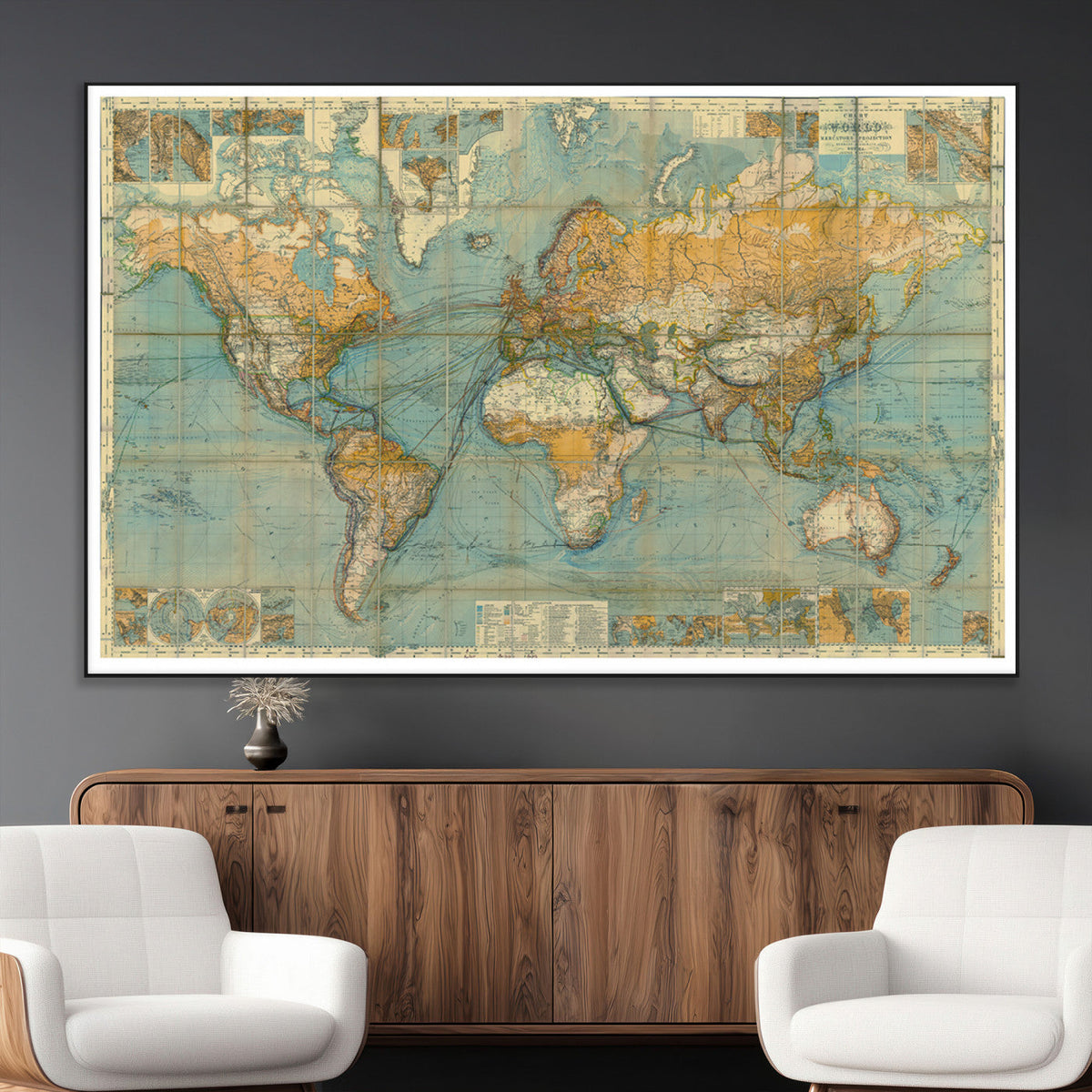 Push Pin World Map Canvas Print | Travel Tracker Wall Art for Couples