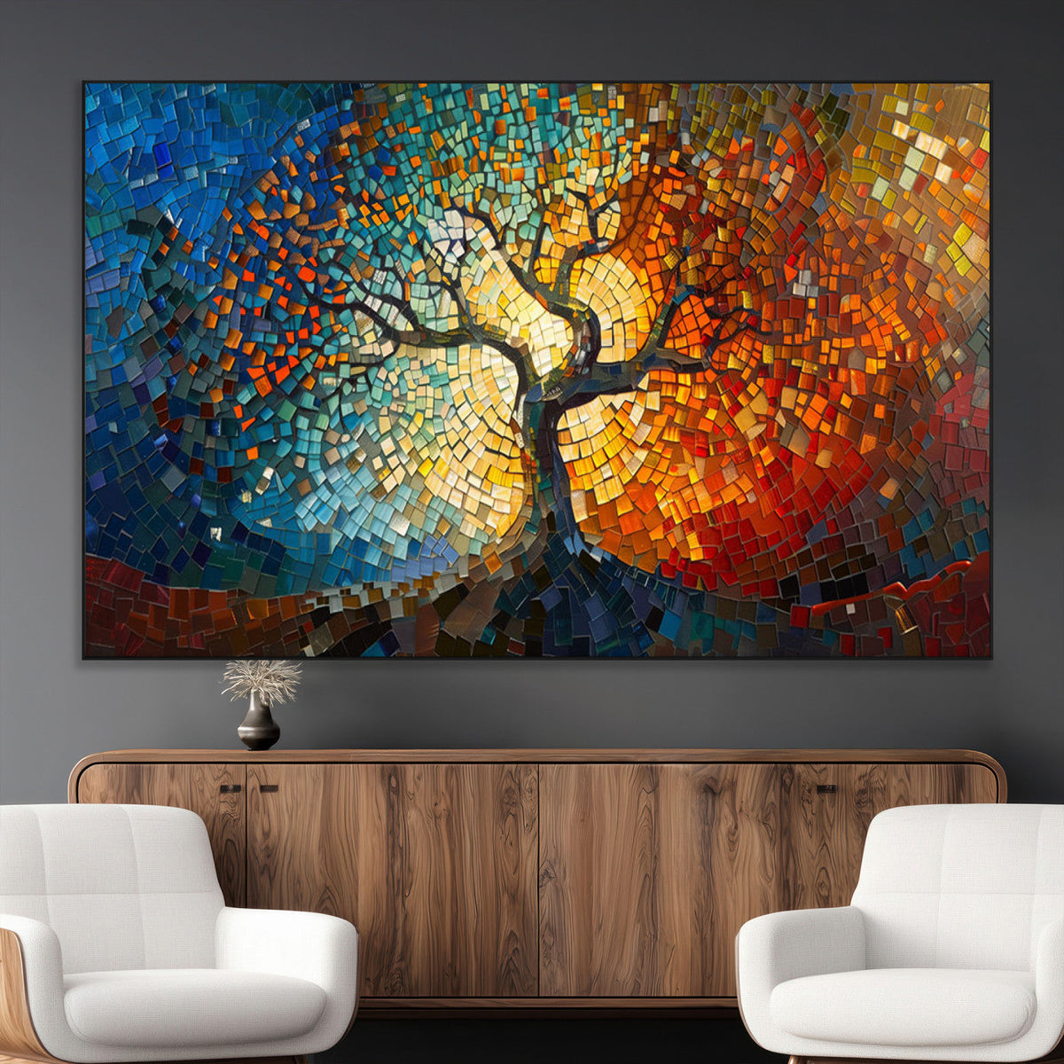 Yggdrasil Tree of Life Mosaic Stained Glass Wall Art Canvas Print