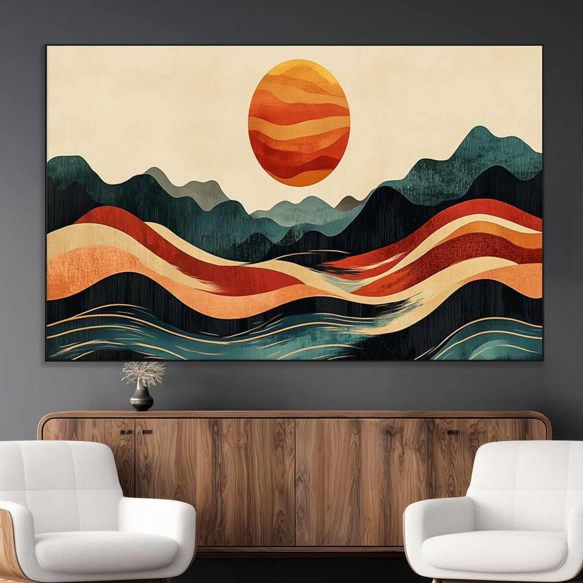 Mountain Triptych Wall Art Canvas Print | Western Boho Pine Tree Nature Print