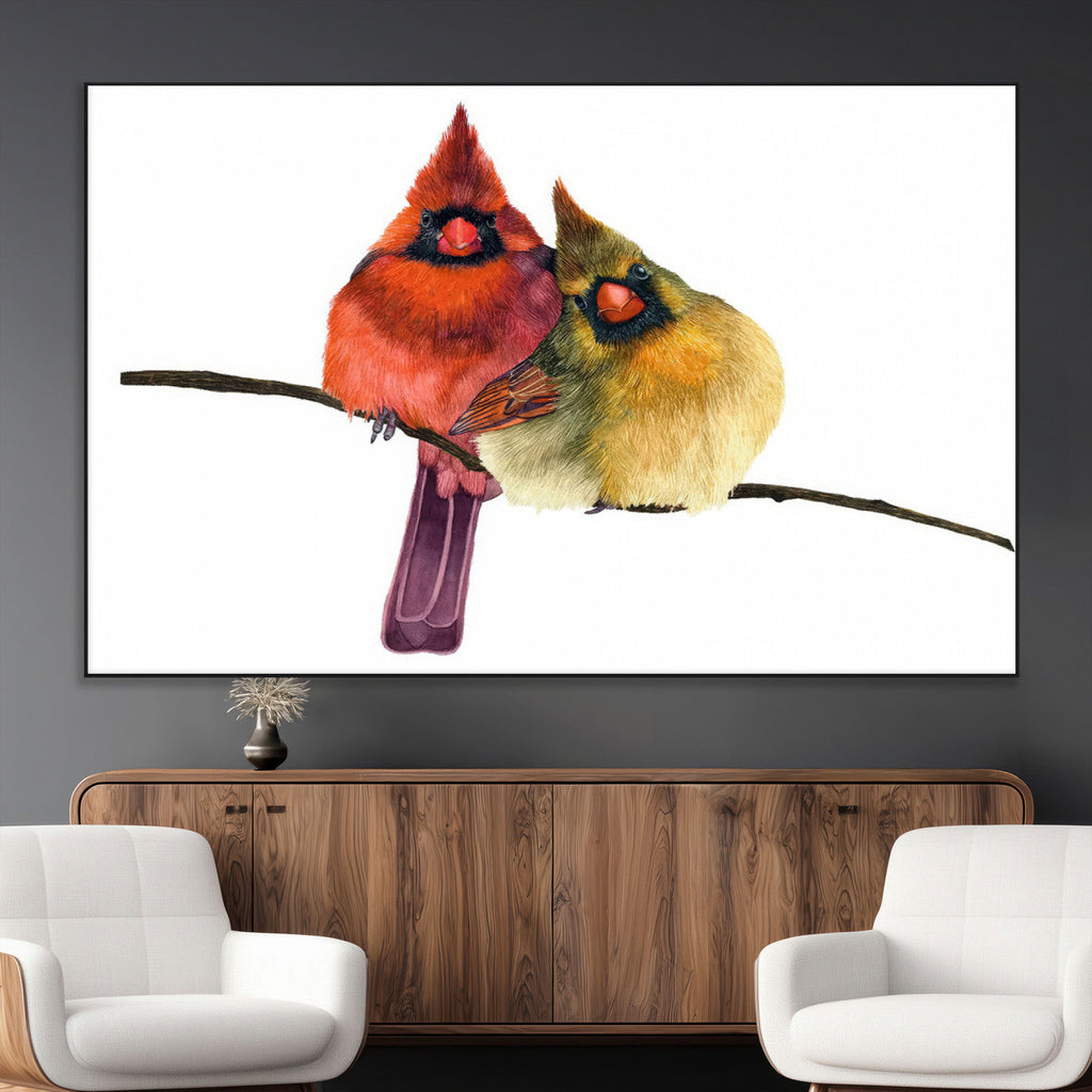 Cardinal Bird Canvas Wall Art, Male and Female Cardinal Print, Nature Inspired Bird Decor