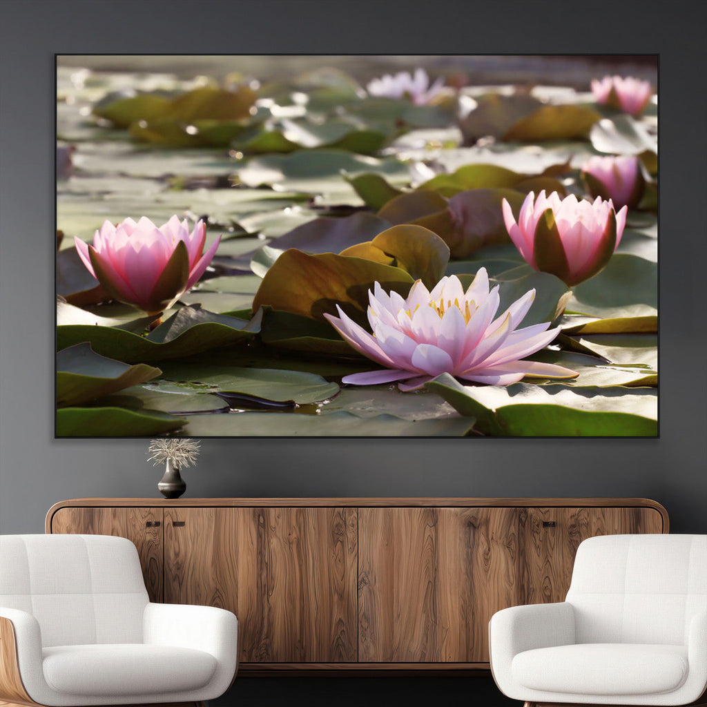 Lotus Flower Wall Art Canvas Print, Water Lily Large Wall Art for Yoga Room Decor