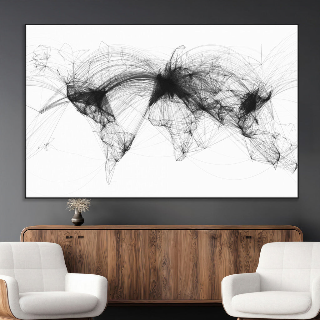 Flight Routes Air Traffic Map Canvas Wall Art, World Flight Routes Print