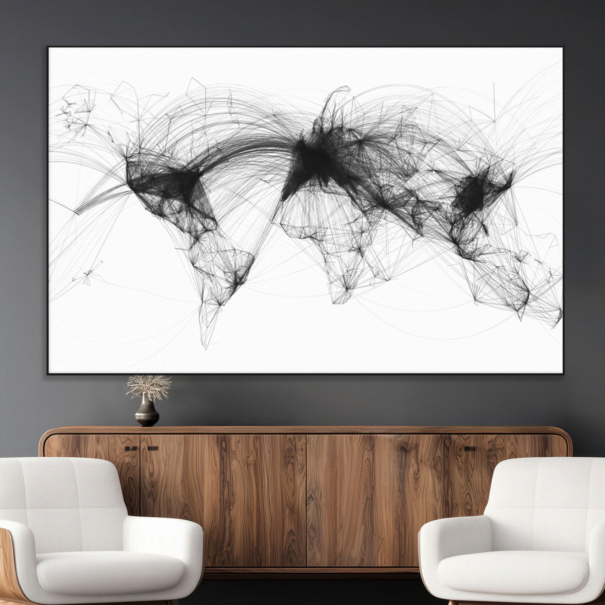 Flight Routes Air Traffic Map Canvas Wall Art, World Flight Routes Print