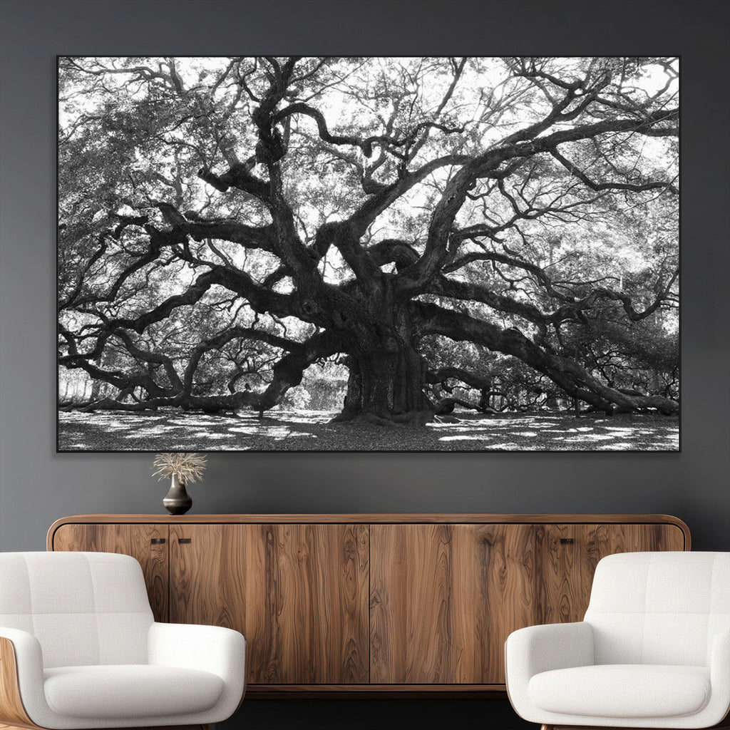 Ancient Oak Wall Art Canvas Print | Gnarled Tree with Twisted Branches