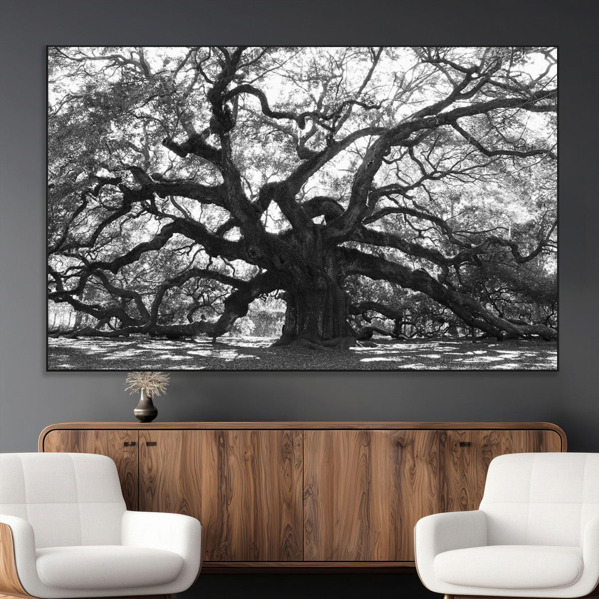 Ancient Oak Wall Art Canvas Print | Gnarled Tree with Twisted Branches