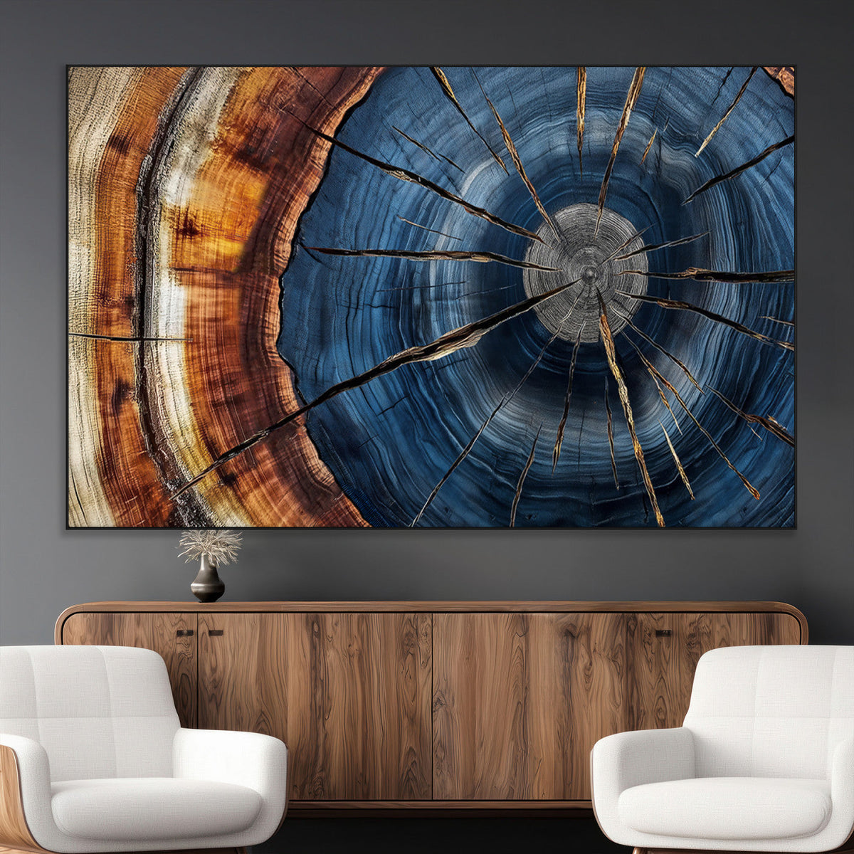 Framed Abstract Tree Ring Wall Art Print, Natural Rustic Wood Grain Canvas Print