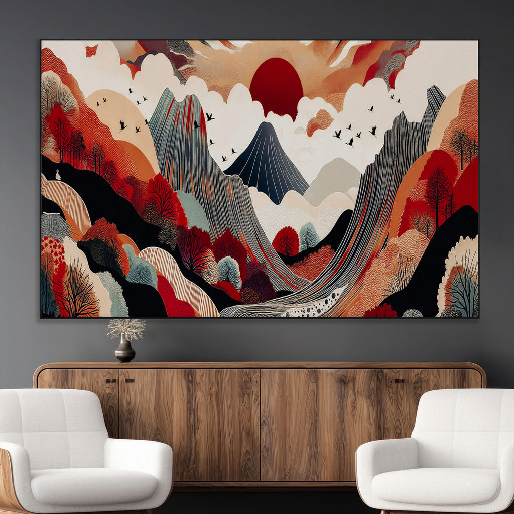 Abstract Mountain Wall Art Canvas Print | Vibrant Stylized Landscape