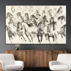 Abstract Horse Wall Art Canvas Print, Framed Horse Sketch with Galloping Herd