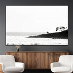 Surfer Cliffs Wall Art Canvas Print, Framed Black White Beach and Ocean Waves