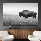 Bison Wall Art Canvas Print, Framed Rustic Wildlife Scene with Wild Buffalo