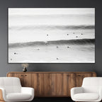 Black White Ocean Wall Art Canvas Print, Framed Coastal Sport and Ocean Swimmers Scene