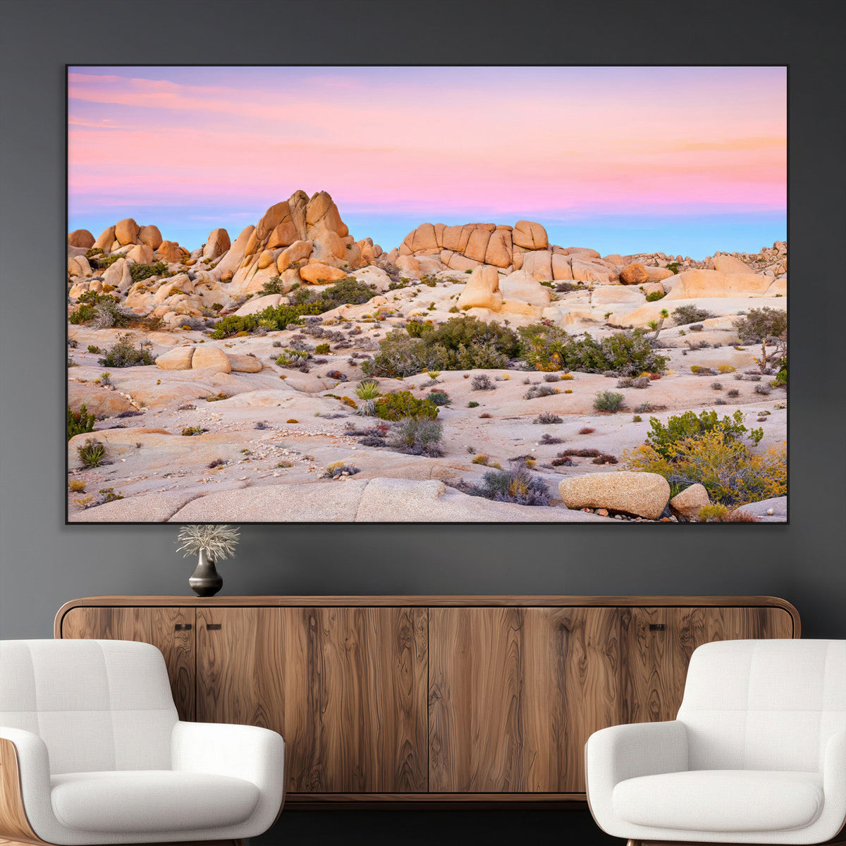 Vibrant Sunset Sky Wall Art Canvas Print, Framed Joshua Tree Desert Artwork
