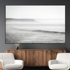 Black and White Seascape Wall Art Canvas Print, Framed Misty Ocean Waves