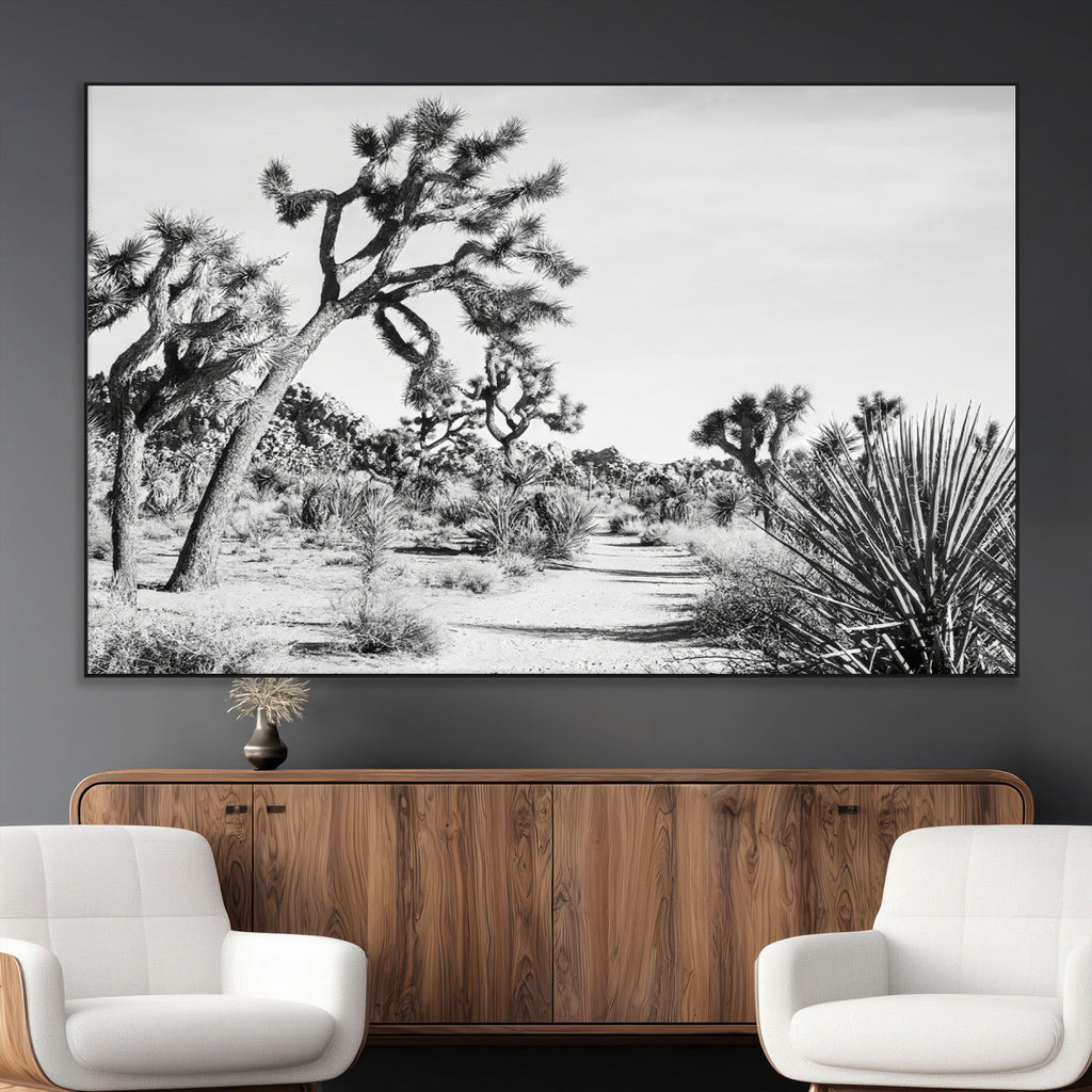 Joshua Tree Wall Art | Black & White Canvas Print, Nature Serenity Decor