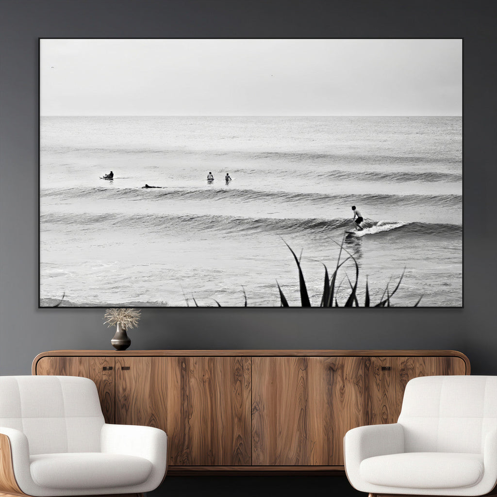 Surfer Silhouette Wall Art | Framed Calm Ocean Canvas