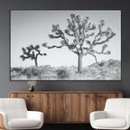 Joshua Tree Wall Art Canvas Print, Framed Black and White Desert Landscape Artwork