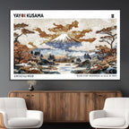Modern Japanese Wall Art Canvas Print, Framed Abstract Mount Fuji Landscape, Yayoi Kusama Canvas Wall Art