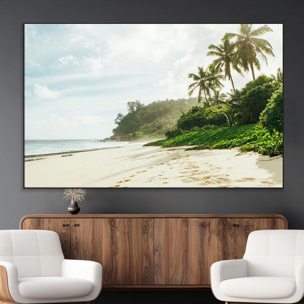 Relaxing Beach Wall Art Canvas Print, Framed Ocean View Coastal Serenity