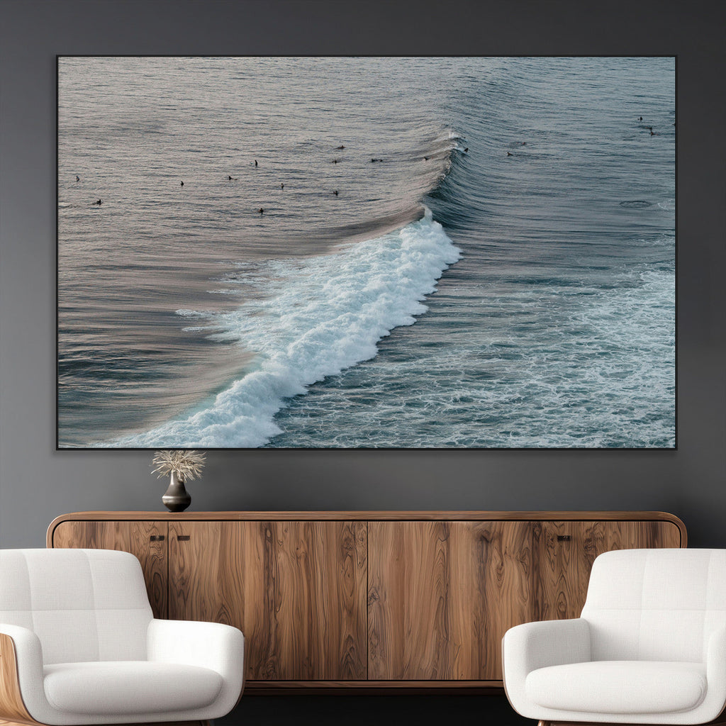 Ocean Waves Wall Art Canvas Print, Framed Coastal Serenity Surf Scene