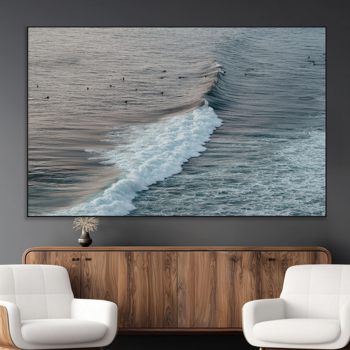 Ocean Waves Wall Art Canvas Print, Framed Coastal Serenity Surf Scene