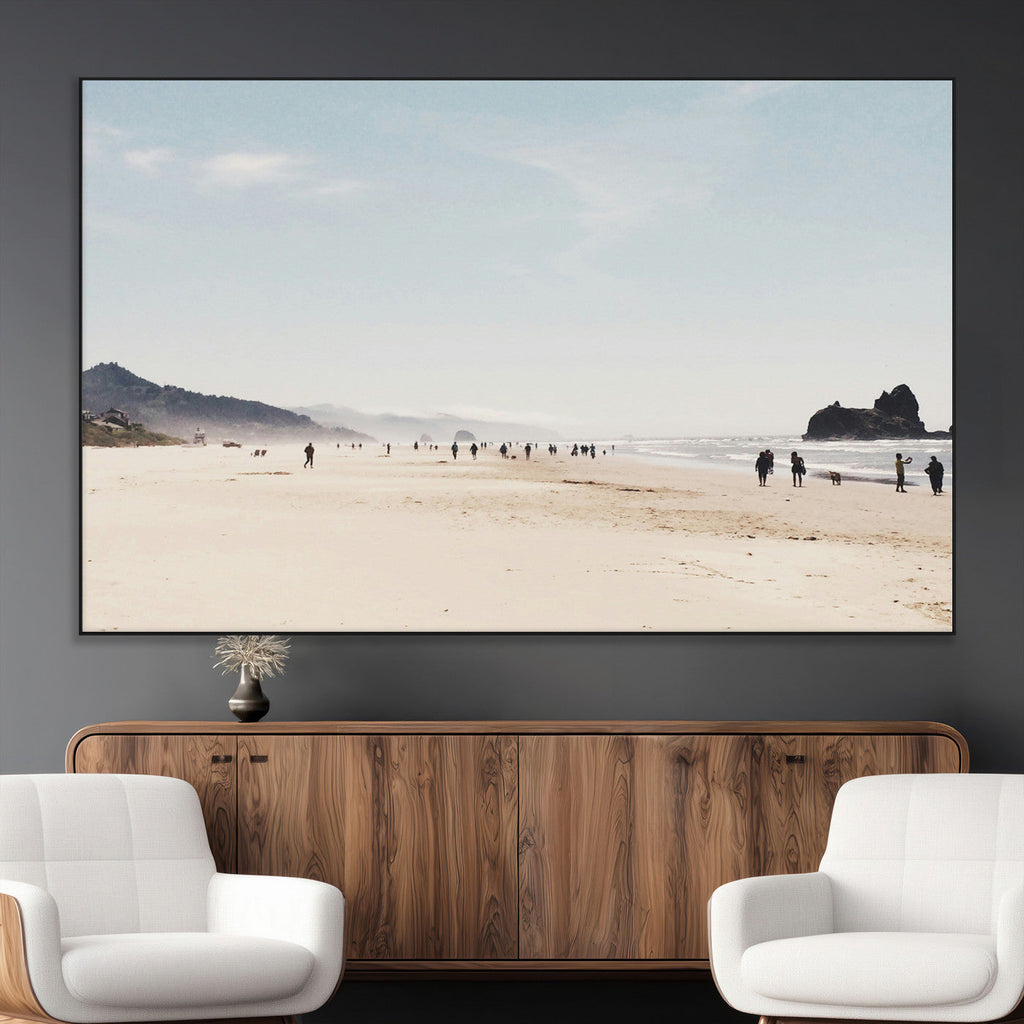 Minimalist Beach Wall Art Canvas Print, Framed Coastal Serenity Soft Sand