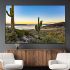Saguaro Cactus Wall Art Canvas Print, Framed Desert Sunset Southwestern