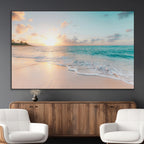 Beach Sunset Wall Art Canvas Print, Framed Ocean Waves Summer Escape