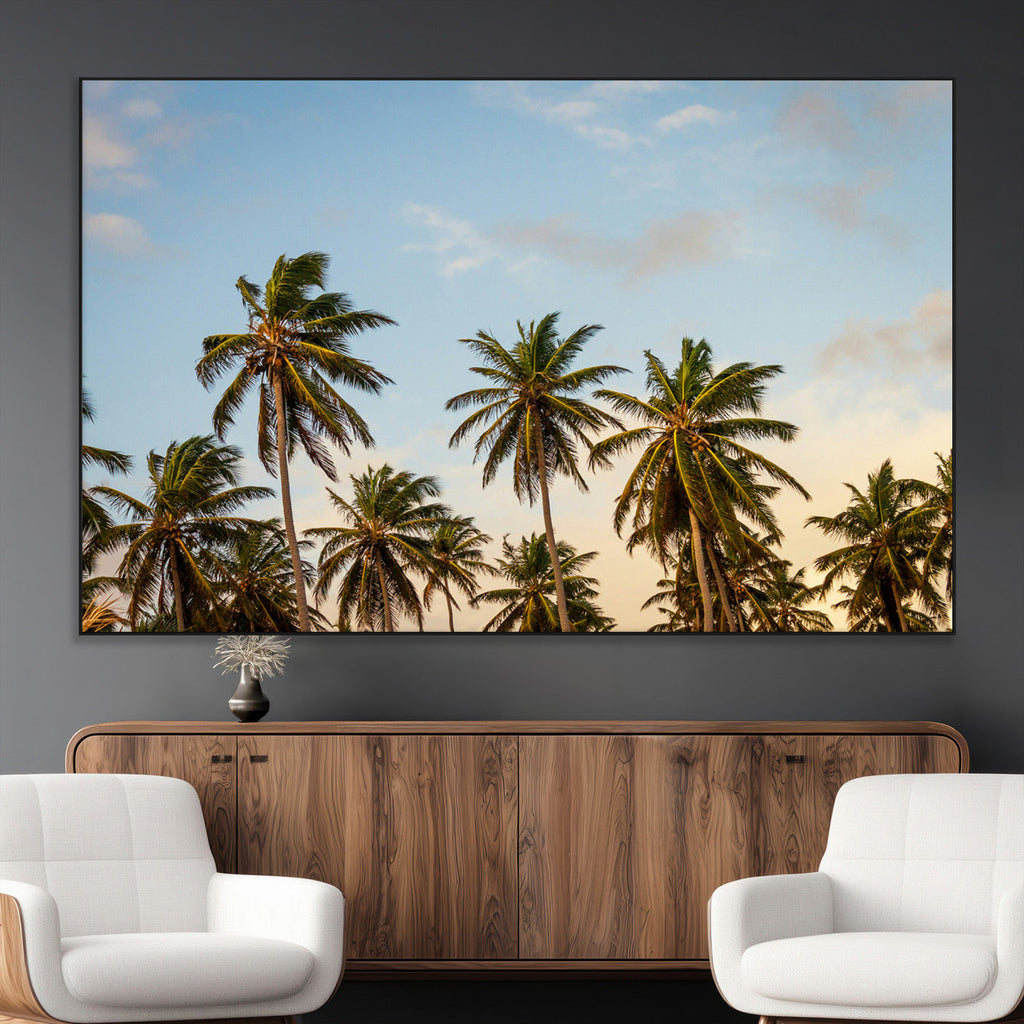 Palms Wall Art Canvas Print, Framed Tropical Coastal Nature Scene