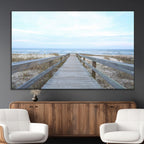 Beach Boardwalk Wall Art Canvas Print, Framed Coastal Serenity Ocean View