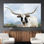 Texas Longhorn Wall Art Canvas Print, Framed Western Rustic Farmhouse