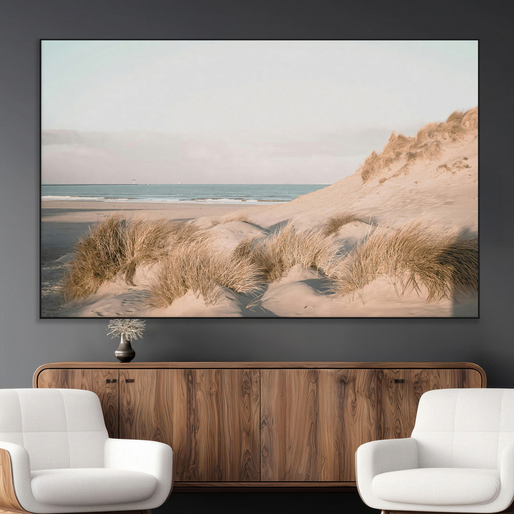 Beach Landscape Wall Art Canvas Print, Framed Sand Dune Photography, Minimalist Seascape Coastal Decor