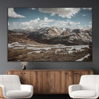 Mountain Landscape Wall Art Canvas Print, Framed Snowy Peaks Art, Rugged Highlands Rustic Adventure Decor
