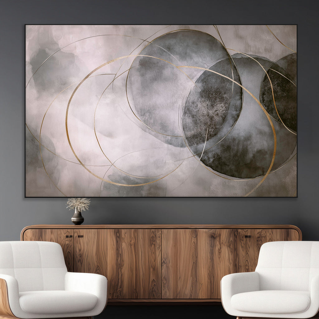 Abstract Grey Gold Wall Art | Modern Geometric Canvas