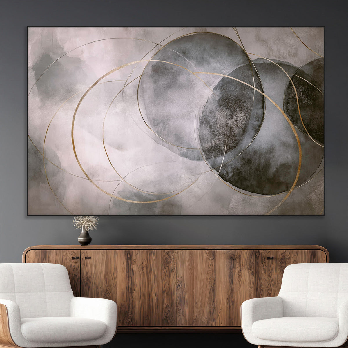 Abstract Grey Gold Wall Art | Modern Geometric Canvas