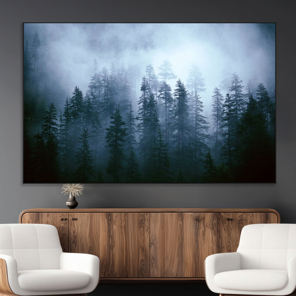 Foggy Pines Misty Forest Wall Art Print