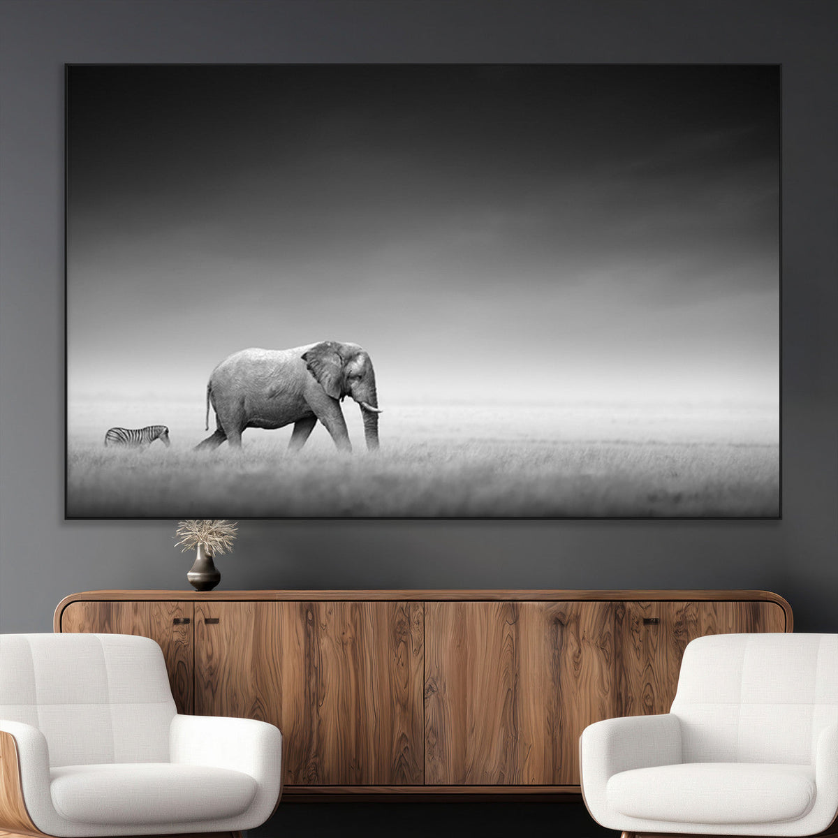 Elephant and Zebra Wall Art Canvas Print, Modern Artwork