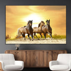 Wild Horses Wall Art Canvas Print, Framed Galloping Herd