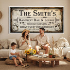 Custom Family Patio Sign Wall Art Canvas Print, Personalized Rustic Bar Sign