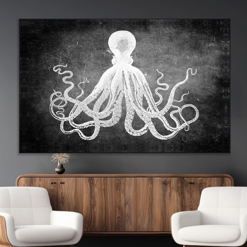 Black White Octopus Wall Art Canvas Print