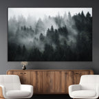 Foggy Forest Wall Art Canvas Print | 3 Panel Large Misty Landscape