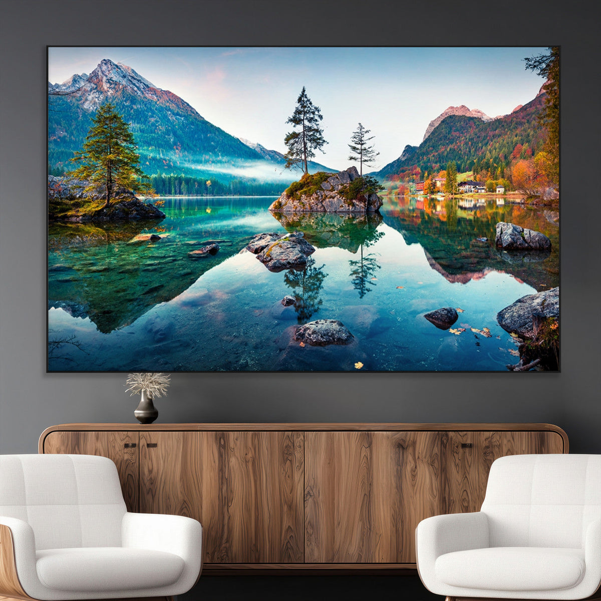 Crystal Clear Lake Wall Art | Mountains Wall Art Canvas | 3 Panel Landscape