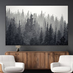 Misty Forest Canvas Wall Art | Monochrome Triptych Pine Tree Print