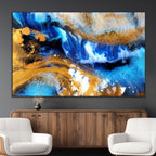 Blue Orange Marble Fluid Effect Canvas Wall Art Print