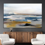 Abstract Landscape Wall Art Canvas | 3 Panel Modern Blue, Gold and White Canvas Art