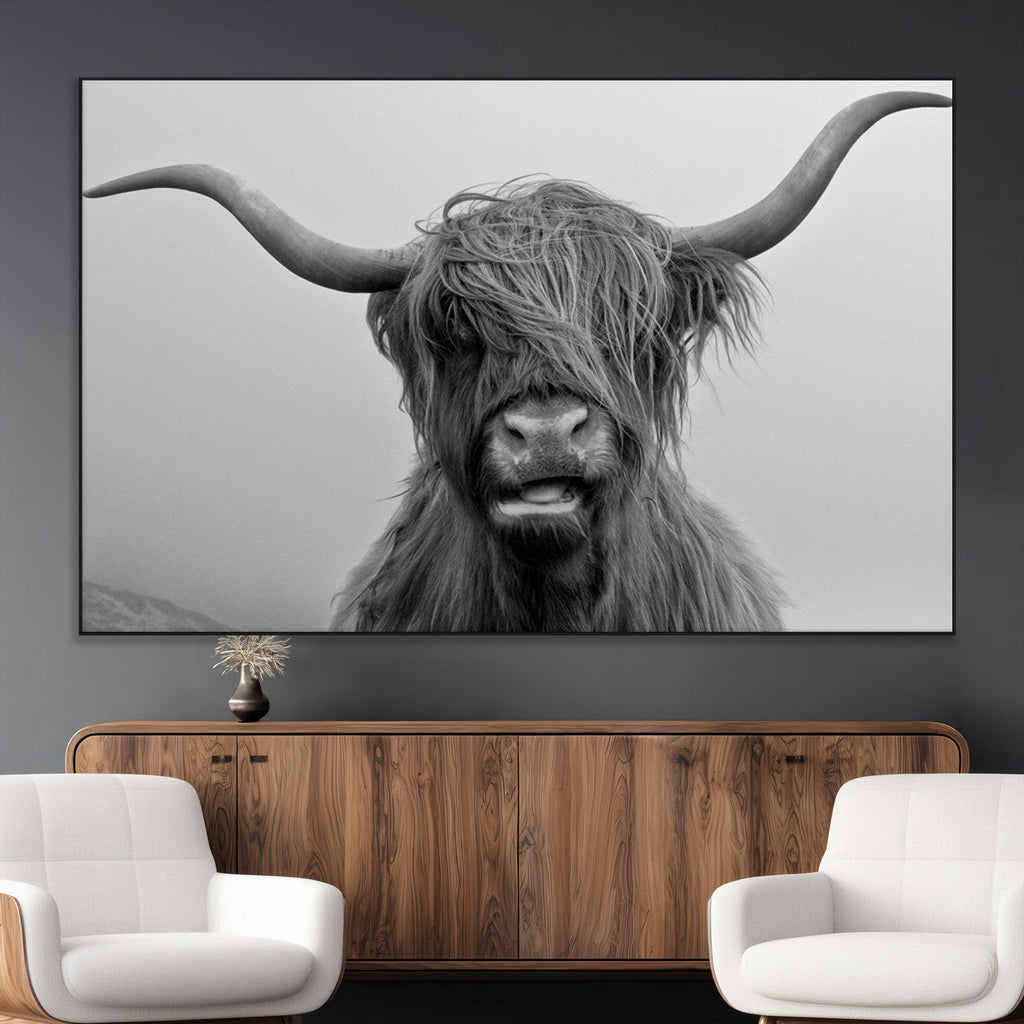 Texas Cow Wall Art Canvas, Texas Longhorn Cattle Canvas Print