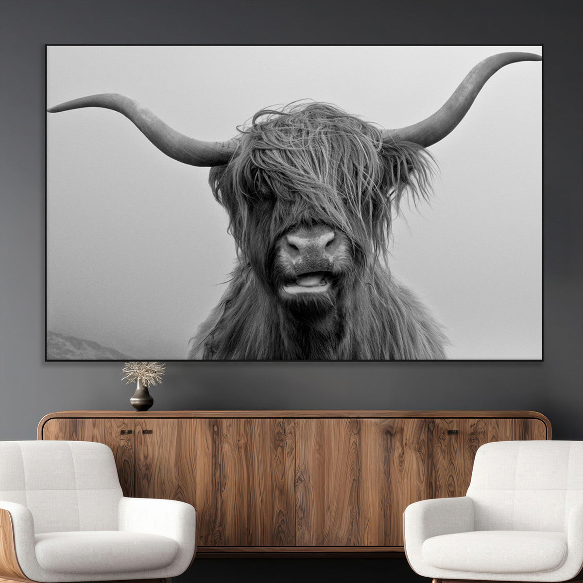 Texas Cow Wall Art Canvas, Texas Longhorn Cattle Canvas Print
