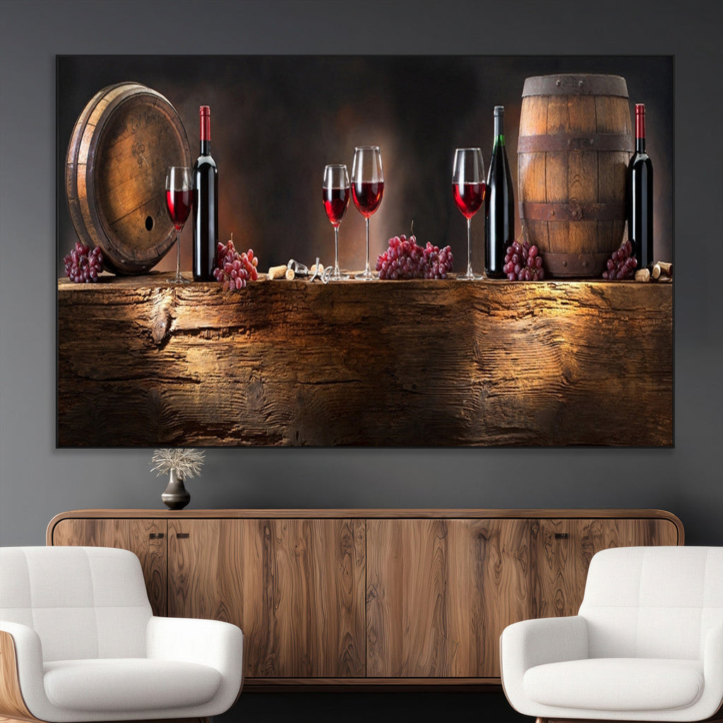 Wine and Barrels Wall Art Canvas Print