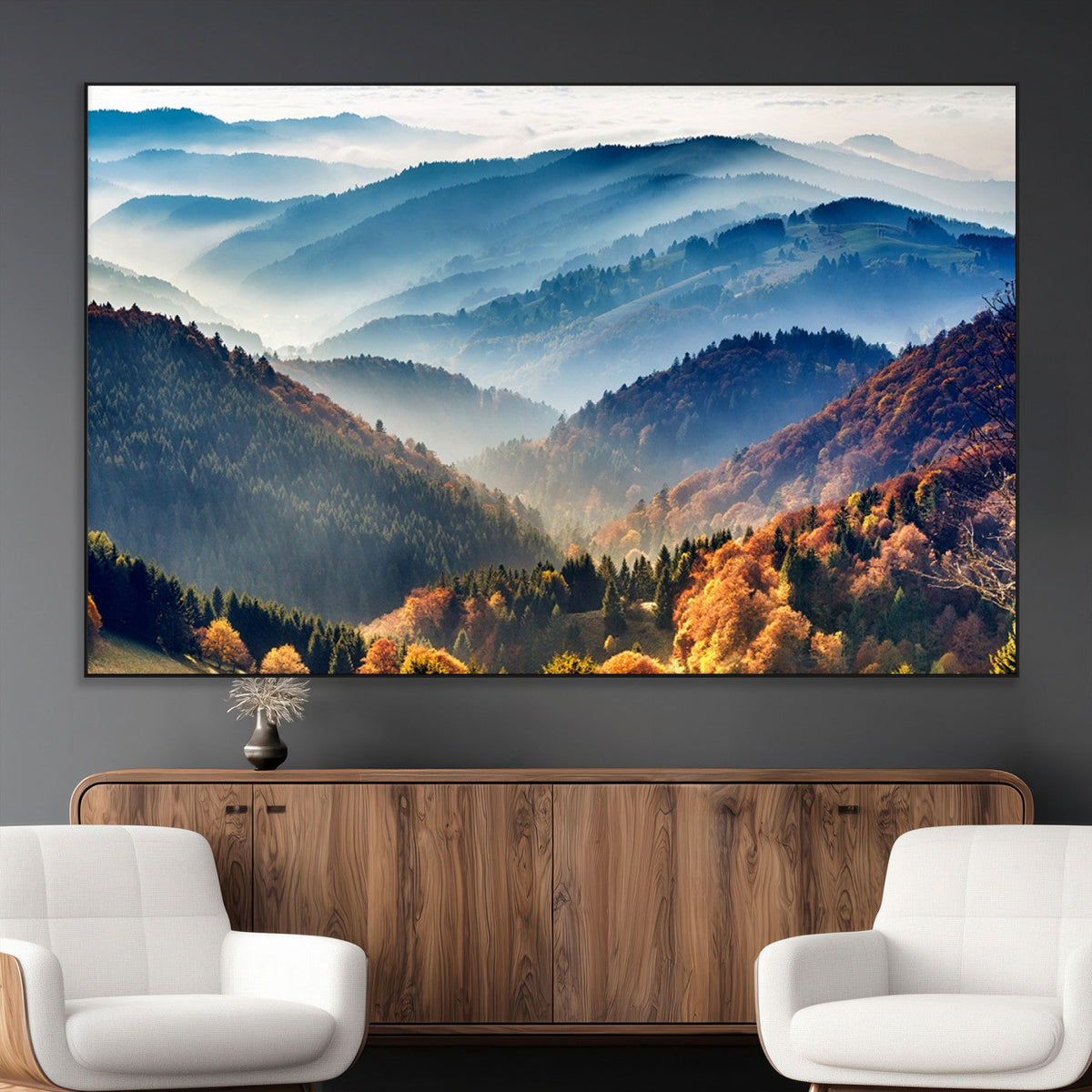 Mountains Forest Autumn Wall Art Canvas Print