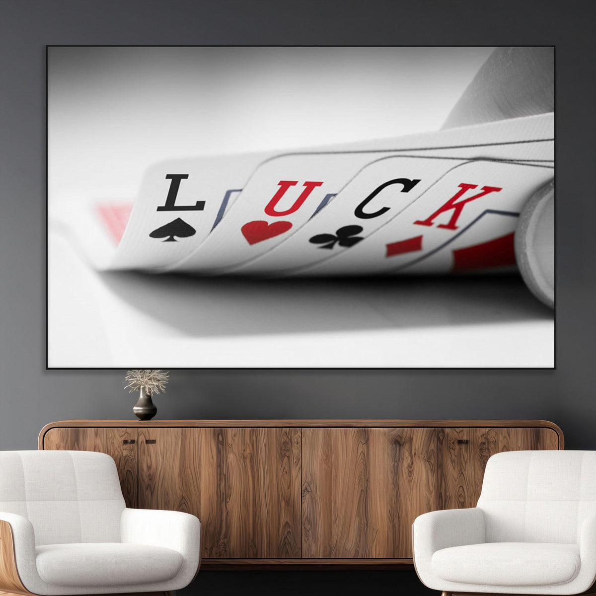 Framed Lucky Poker Cards Canvas | Modern Triptych Wall Art for Game Rooms