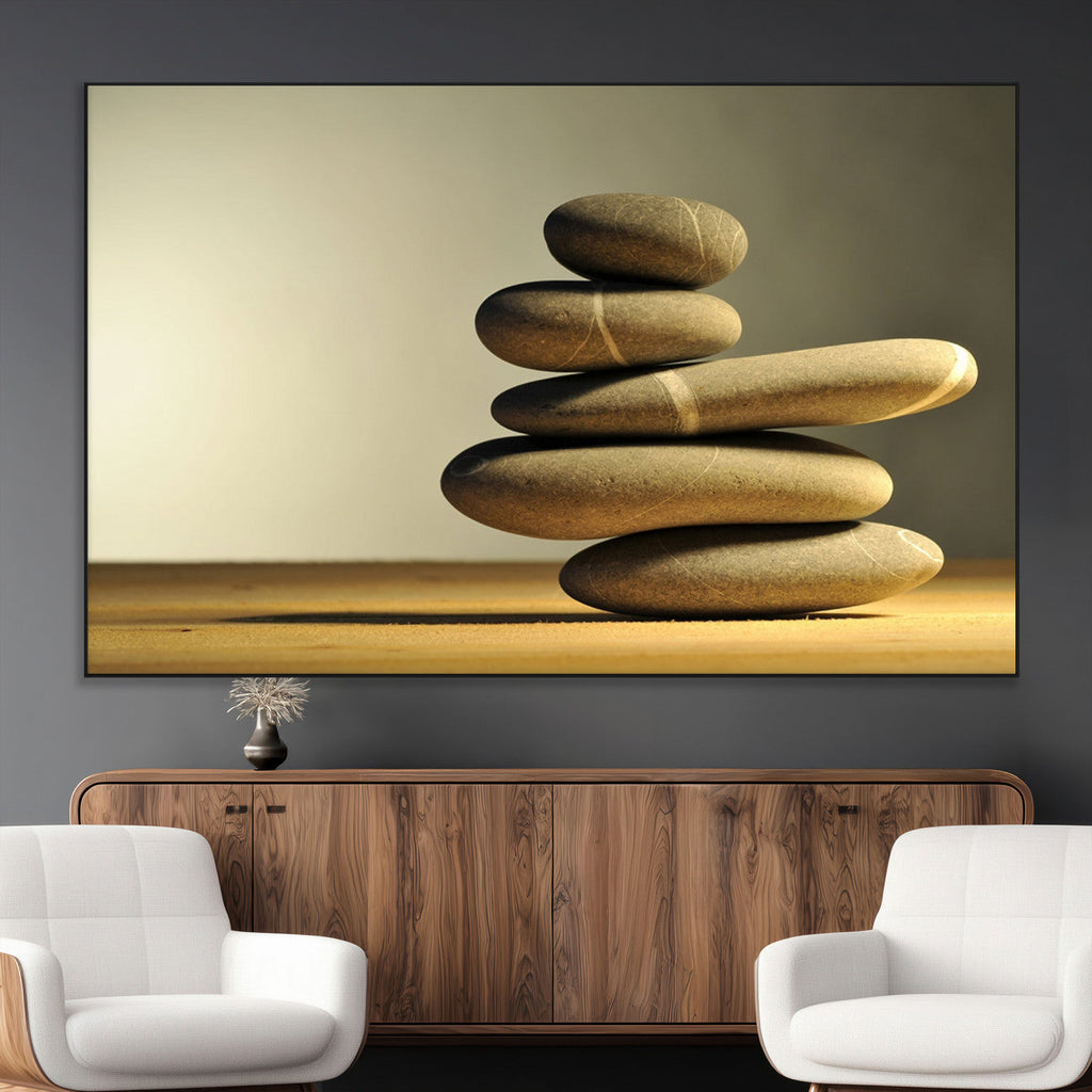 Fluvial Zen Stones Canvas Wall Art Print